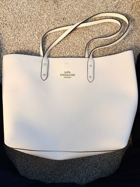 Coach Cream Pebbled Leather Tote with Gold Logo